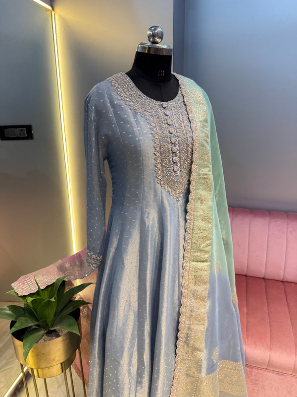 Tissue Anarkali with Ombré Banarasi Dupatta