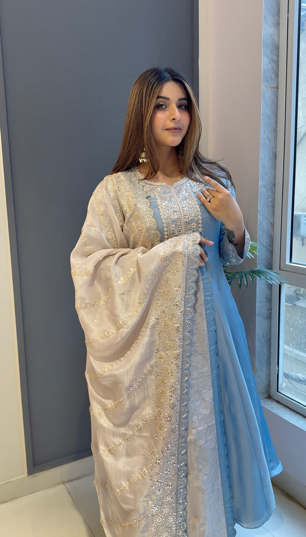 Embroidered Tissue Anarkali Set