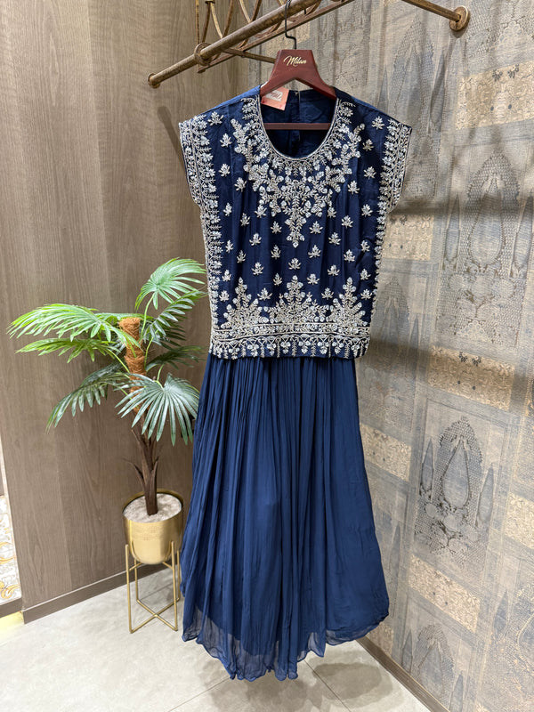 Handworked Short Top with Pleated Skirt