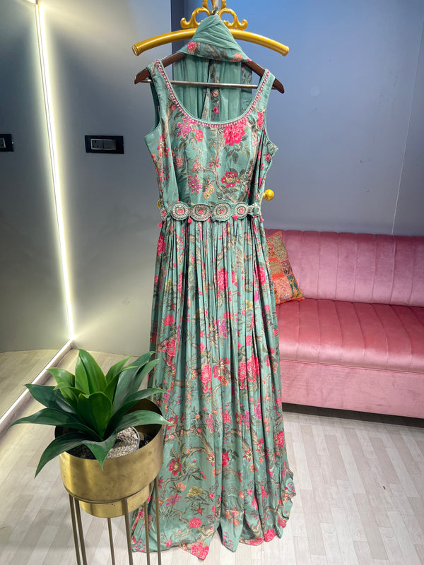 Printed Pleated Gown