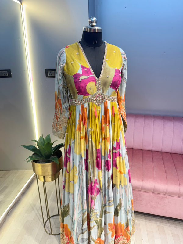 Embroidered Printed Gown