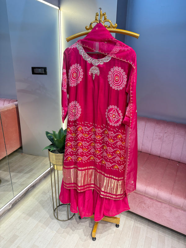 Bandhani Silk Suit Set with Gota Patti Work