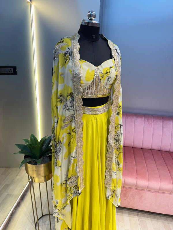 Embroidered Printed Cape Set