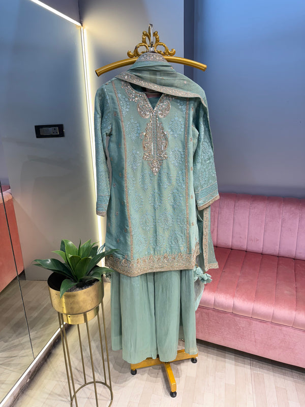Thread Embroidered Pallazo Suit